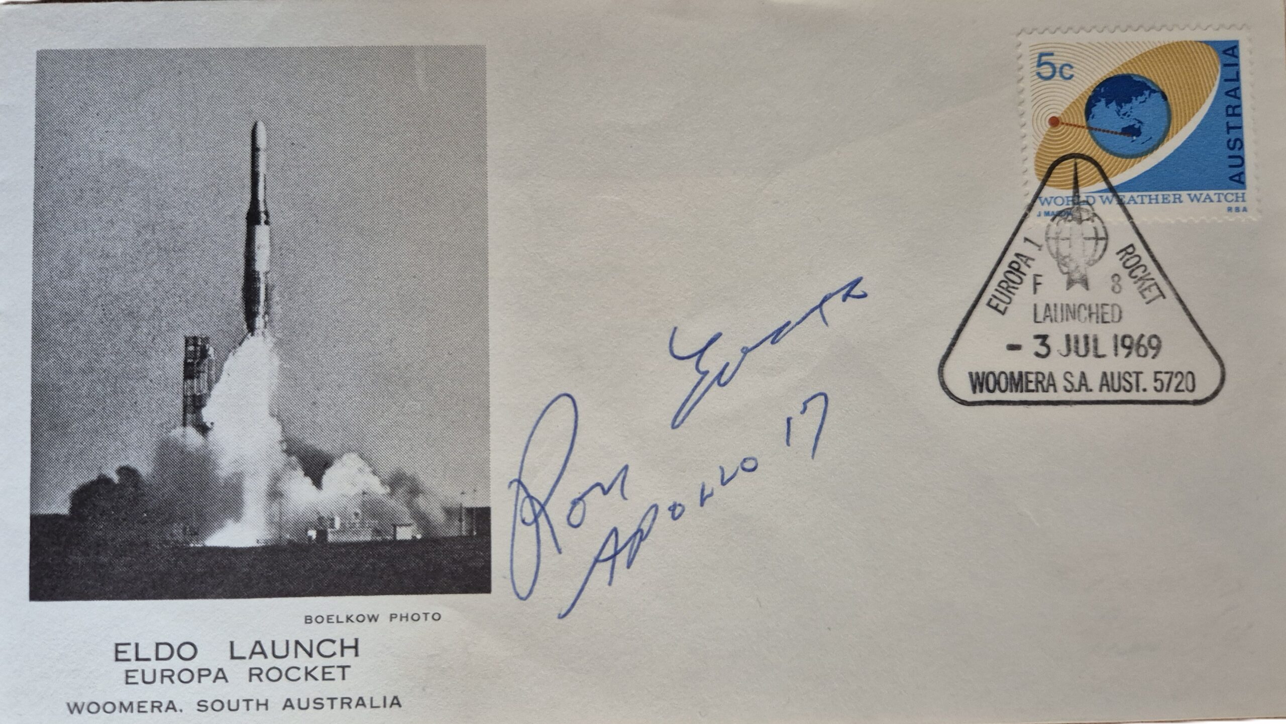 on Evans Apollo 17 Pilot – ELDO Europa 1 Rocket Launch Commemorative Cover – signed 6.5"x4.5"