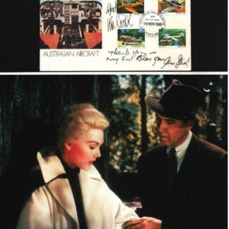 James Stewart & Kim Novak – Double signed & dedicated Australian Aircraft FDC + unsigned Vertigo Photo with COA