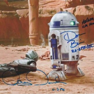 Star Wars: Anthony Daniels (C-CPO) - Don Bies (R2-D2) - Nelson Hall (R2-S21) triple signed photo (10" x 8") - with COA