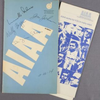 AIAA Booklet – Signed by Kurt Debus, Wally Boggs, Jimmy Johnson, and Dr. Jim Stoms – 9" x 5"