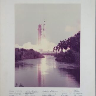 Apollo 13 Lift-Off – signed by 25 !! - 14"x11" photo mounted on 20"x16" display board