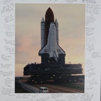 Space Shuttle Endeavour being transported to the Launch Pad on the Crawler signed retirement photo with personal dedication by 35 NASA team members – 14"x9.5" mounted on 20"x16" display board