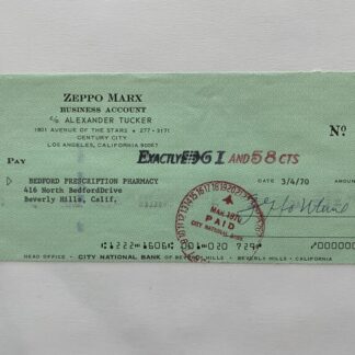 Zeppo Marx – Signed Check dated 3/4/70 with COA