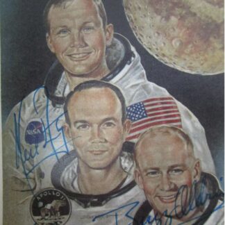 Apollo 11 Crew – Triple-Signed 5" x 4" Lithograph Signed by Neil Armstrong, Buzz Aldrin, and Michael Collins with COA