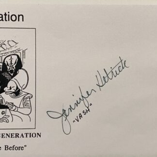 Jennifer Hetrick known as Vash in Star Trek: The Next Generation – signed 10"x4" cover with COA