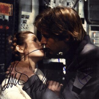 Carrie Fisher and Harrison Ford as Princess Leia and Han Solo in Star Wars – signed 10"x8" photo with COA