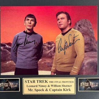 William Shatner and Leonard Nimoy as Captain Kirk and Spock in Star Trek – DOUBLE signed 7"x5" photo, mounted to 10"x8" with GFA COA
