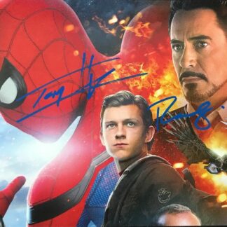 Tom Holland as Spider-Man and Robert Downey Jr. as Tony Stark in Spider-Man – dual signed 10"x8" photo with COA