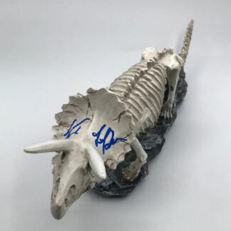 Laura Dern and Sam Neill – double signed Jurassic Park Triceratops fossil presentation piece with COA