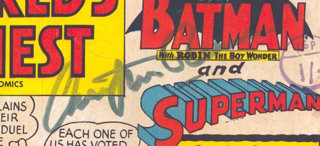 Christopher Reeve, Bob Kane, Adam West and another - signed World's Finest Comics front cover – COA
