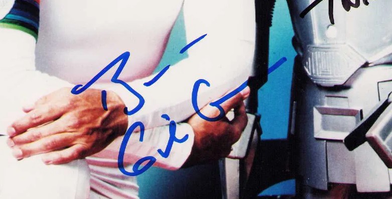 Gil Gerard and Felix Silla as Buck Rogers and Twiki in Buck Rogers in the 25th Century - signed 10"x8" photo with COA