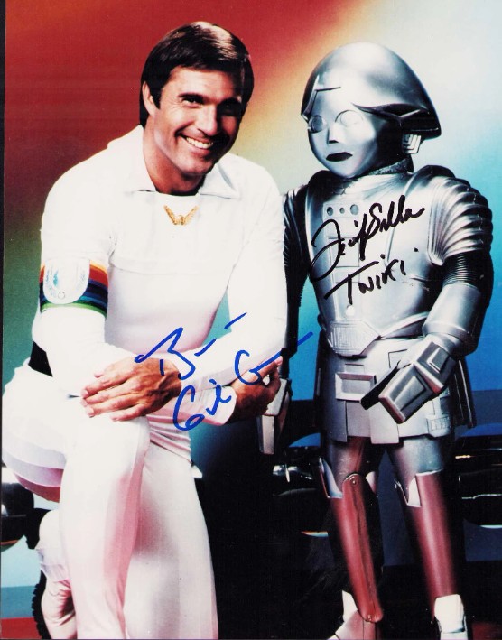 Gil Gerard and Felix Silla as Buck Rogers and Twiki in Buck Rogers in the 25th Century - signed 10"x8" photo with COA
