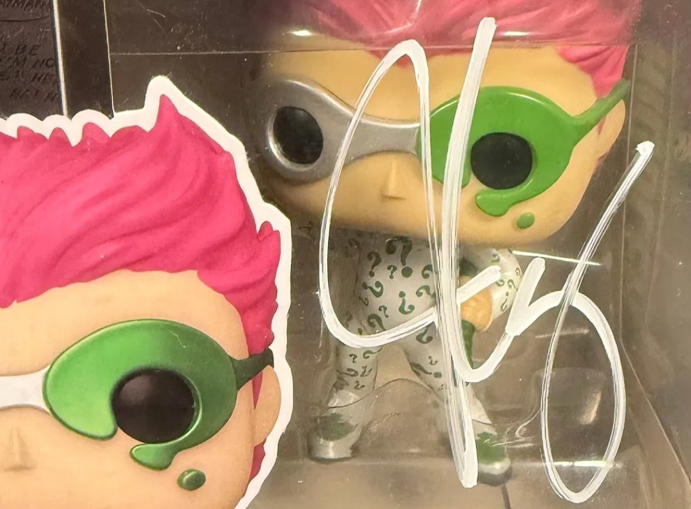 Jim Carrey as The Riddler in Batman Forever - signed Funko Pop #530 with COA