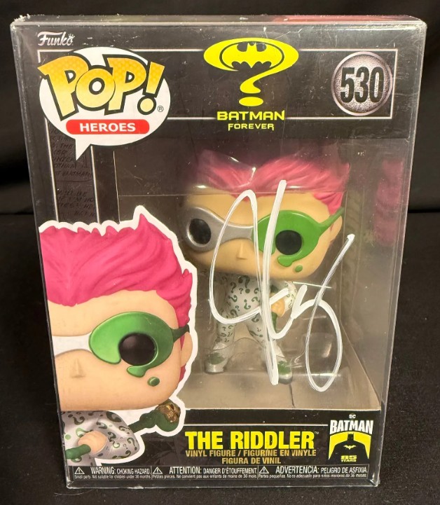 Jim Carrey as The Riddler in Batman Forever - signed Funko Pop #530 with COA