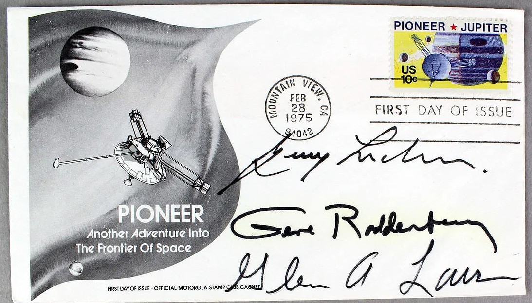 Gene Roddenberry & Glen A. Larson - Triple Signed Pioneer Jupiter First Day Cover